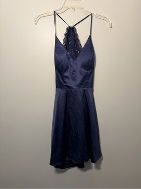 B Darlin Navy Lace-Back Spaghetti Strap Mini Dress